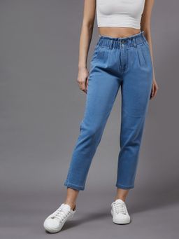 Miss Chase - Women's Blue Tapered Fit High Rise Clean Look Regular Stretchable Denim Jeans