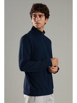DOMIN8 - Men Blue High Neck Relaxed Sweatshirt