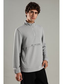 DOMIN8 - Men Grey High Neck Relaxed Sweatshirt
