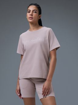 Technosport - Women Printed Relaxed Fit Round Neck Mauve Sport T-Shirt