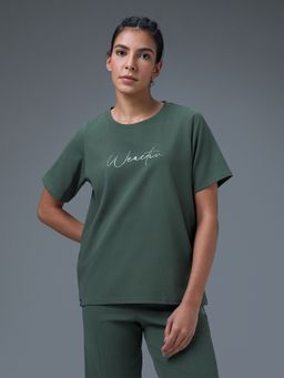 Technosport - Women Printed Relaxed Fit Round Neck Green Sport T-Shirt