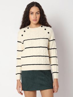 VERO MODA - Off White Raglan Striped Knitted Sweater