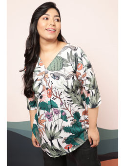 Amydus - White Plus Size Quirky Wildlife Centre Pleat Top