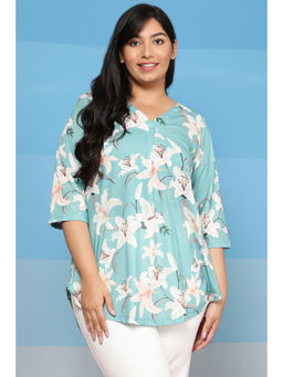 Amydus - Plus Size Blue Lilies Centre Pleat Top