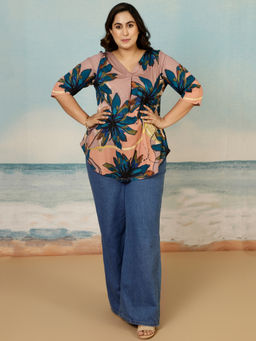 Amydus - Plus Size Brown Floral Top