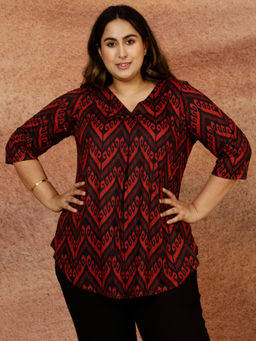 Amydus - Plus Size Red Black Top