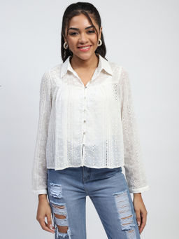 Global Republic - White Chiffon Embroidered Shirt