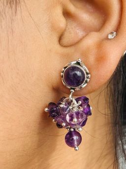 METALM - Amethyst Snowflake Cz Beads Purple Studed Drop Earrings