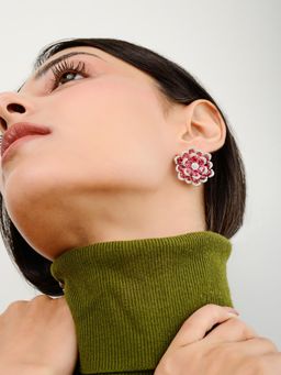 METALM - Sparkling Red Ruby Cz Diamonds Silver Earrings