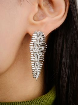 METALM - Elegant Silver Leaf Zigzag Dangler Earrings