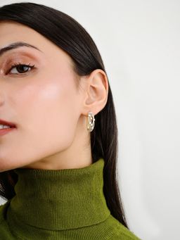 METALM - Trendy Gold Finish C Hoop Silver Earrings