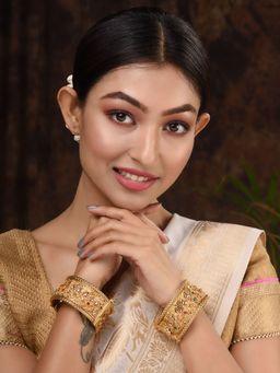 Saraf RS Jewellery - Set of 2 Gold Plated Multi Stone Studded Embellished Bangles