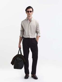 Rare Rabbit - Maroon Men Polyester Blend Plain Men Chinos