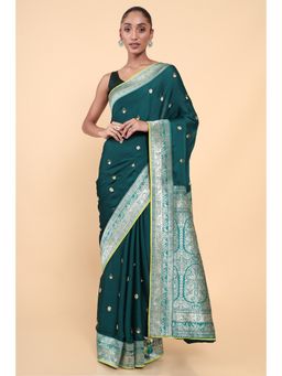 Soch - Women Green Crepe Woven Saree with Unstitched Blouse