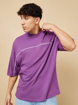 Styli - Purple Solid Seam Insert Cotton Boxy T-shirt