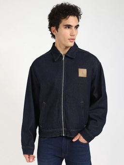 Calvin Klein - Navy Blue Solid Relaxed Fit Cotton Jacket