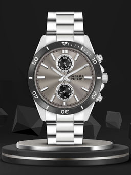 Carlos Philip - Mens Stainless Steel Analog Grey Watch (M)