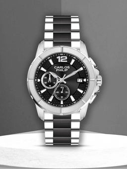 Carlos Philip - Mens Analog Black Watch with Stainless Steel Band (M)