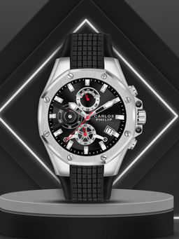 Carlos Philip - Mens Analog Black Watch with Silicone Band (M)