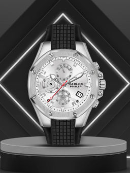 Carlos Philip - Mens Analog Silver Watch with Silicone Band (M)