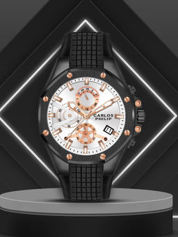Carlos Philip - Mens Analog Silver Watch with Silicone Band (M)