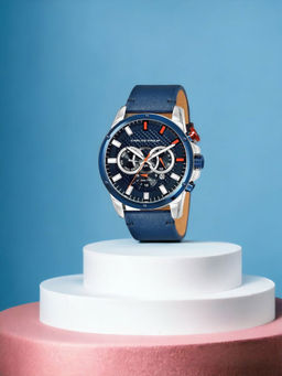 Carlos Philip - Mens Analog Blue Watch with Leather Band (M)