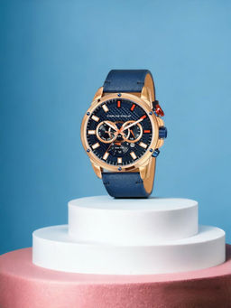 Carlos Philip - Mens Analog Blue Watch with Leather Band (M)