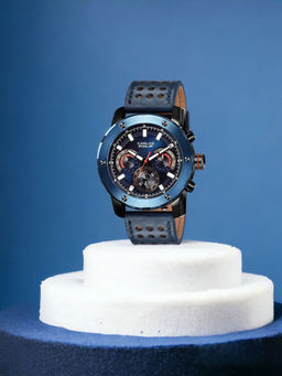 Carlos Philip - Mens Analog Blue Watch with Leather Band (M)