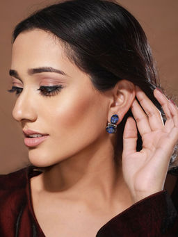 Saraf RS Jewellery - Oxidised Royal Blue AD Studded Statement Earrings