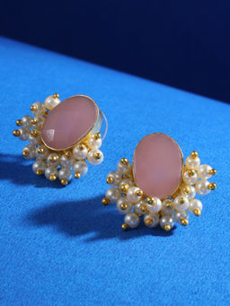 Saraf RS Jewellery - Gold Plated Pink Stone & Pearl Beaded Statement Earrings
