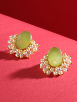 Saraf RS Jewellery - Gold Plated Green Stone & Pearl Beaded Earrings