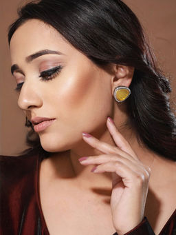 Saraf RS Jewellery - Oxidised Yellow AD Studded Minimal Studs Earrings