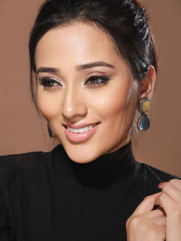 Saraf RS Jewellery - Gold Oxidised Yellow AD Stone Designer Handcrafted Drop Earrings