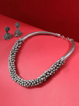 Saraf RS Jewellery - Silver Oxidised Handcrafted Ghugroo Beaded Tribal Hasli Jewellery Set