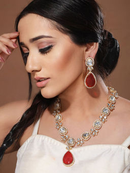 Saraf RS Jewellery - Victorian Ruby Dual Tone Uncut Polki Kundan Jewellery Set