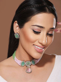 Saraf RS Jewellery - Exquisite Multi Moissanite Pearl Beaded Choker Jewellery Set