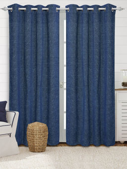 Saral Home - Navy Blue Pacman Chenille Blackout Curtains (4X9 Feet)