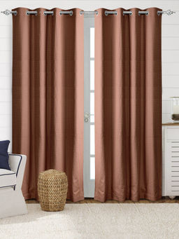 Saral Home - Brown Waffle Cotton Room Darkening Curtains (4x7 Feet)