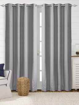 Saral Home - Grey Waffle Cotton Room Darkening Curtains (4x7 Feet)