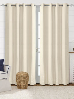 Saral Home - Ivory Waffle Cotton Room Darkening Curtains (4x7 Feet)