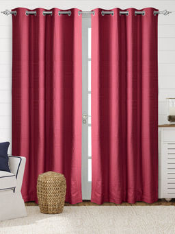 Saral Home - Maroon Waffle Cotton Room Darkening Curtains (4x7 Feet)