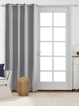 Saral Home - Grey Waffle Cotton Room Darkening Curtain (4X9 Feet)