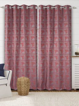 Saral Home - Rust Checkro Cotton Room Darkening Curtains (4X9 Feet)