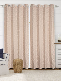 Saral Home - Beige Cotton Geometric Curtains (4X9 Feet)