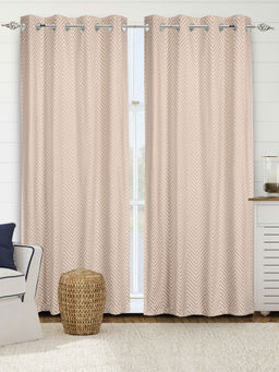 Saral Home - Beige Chevron Cotton Room Darkening Curtains (4X9 Feet)