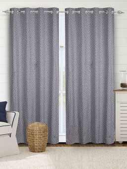 Saral Home - Navy Blue Chevron Cotton Room Darkening Curtains (4X9 Feet)