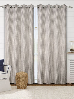 Saral Home - Grey Chevron Cotton Room Darkening Curtains (4x7 Feet)