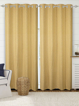 Saral Home - Yellow Chevron Cotton Room Darkening Curtains (4X9 Feet)