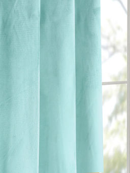 Saral Home - Blue Plain Velvet Room Darkening Curtains (4X5 Feet)