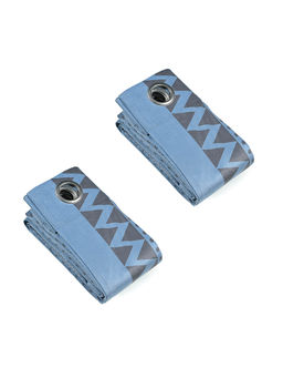 Saral Home - Blue Aveda Velvet Boho Print Room Darkening Curtains (4X5 Feet)